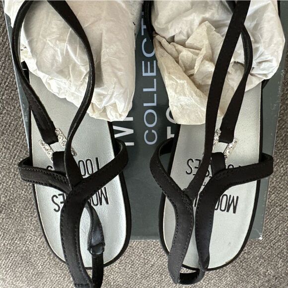 90s Black Satin Heels Slingback Rhinestone Formal Size 7 - Picture 5 of 10